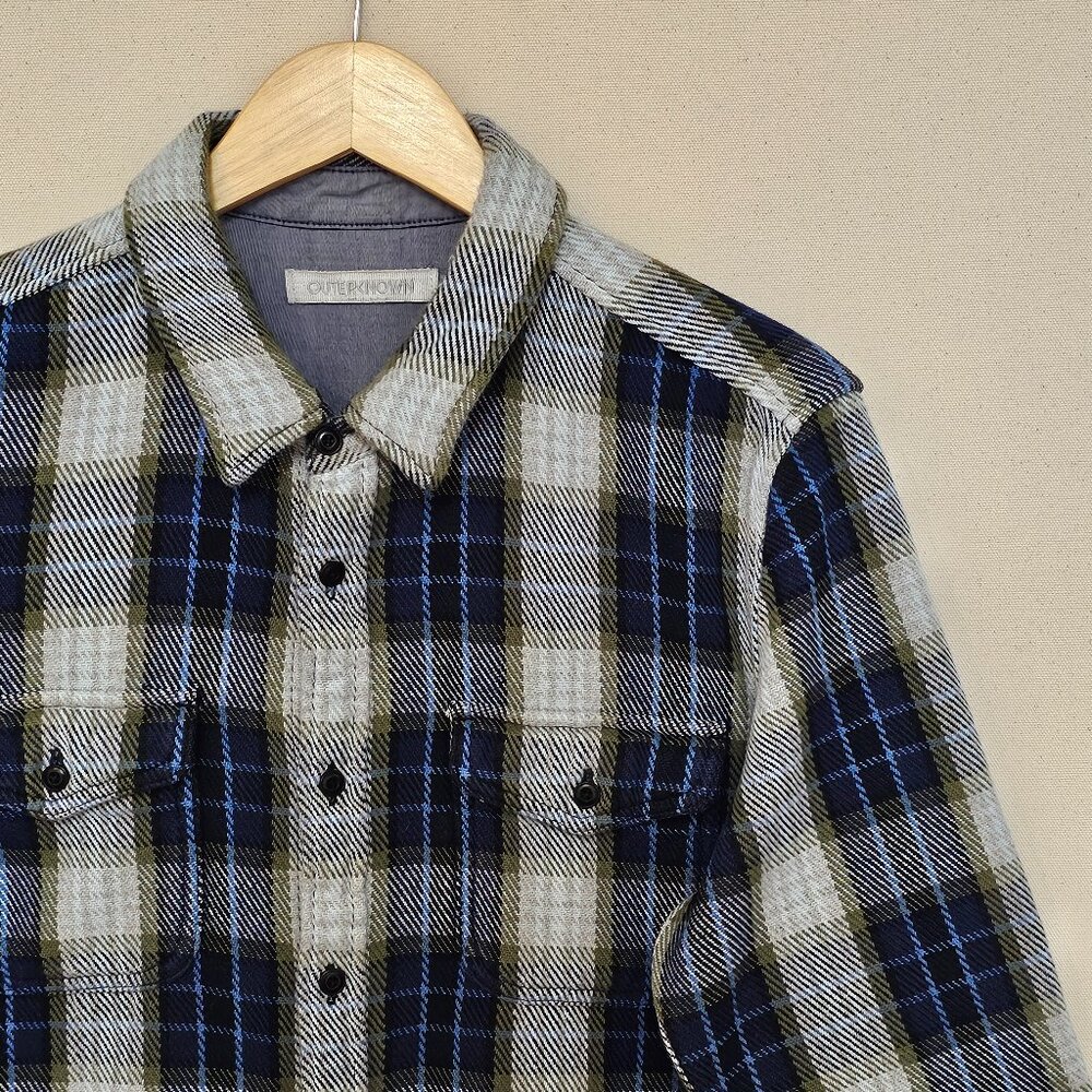 OUTERKNOWN Marine Feliz Plaid Blanket Shirt L
